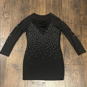 Y2K Black Dress with Rhinestone and Cut Out Detailing